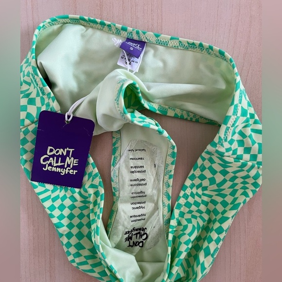 NWT Dont Call Me Jennyfer Green Checkered Women's Swim Bottom size small - Picture 5 of 7